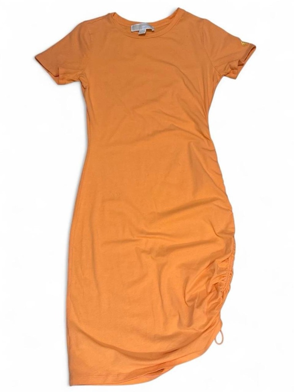 Vibrant Orange Ruched Side Drawstring T-Shirt Dress - Size XS